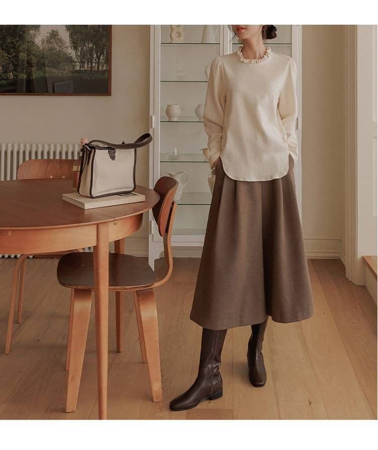 ブルベ夏服　上品な女性らしさを演出するハイウエストガウチョパンツ