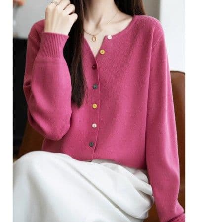 ブルベ夏/ブルベ冬服　マルチボタン配色カーディガン