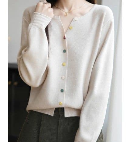 ブルベ夏/ブルベ冬服　マルチボタン配色カーディガン
