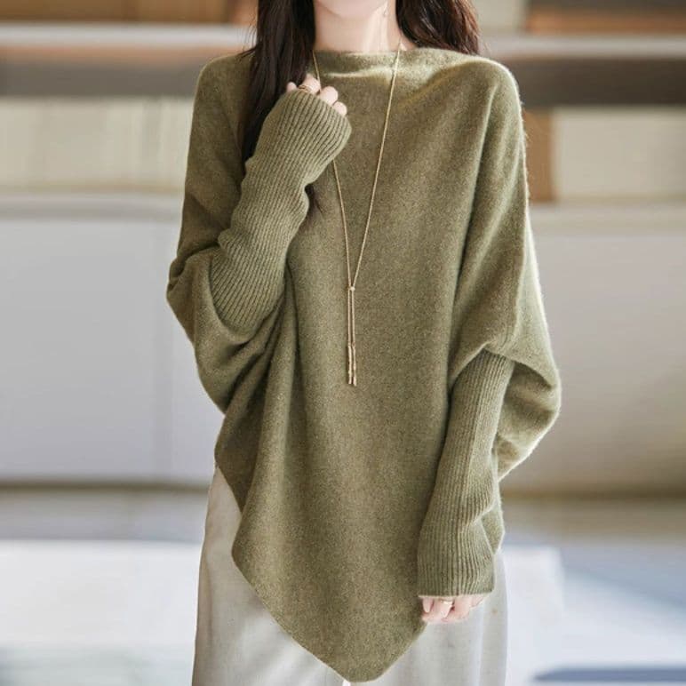 ブルベ夏/ブルベ冬服　袖口リブ切り替えゆったりオーバーサイズニット