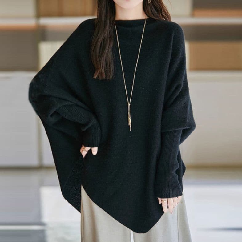 ブルベ夏/ブルベ冬服　袖口リブ切り替えゆったりオーバーサイズニット