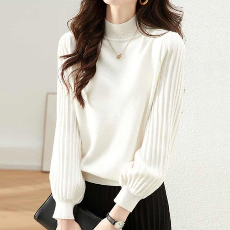 ブルベ夏/ブルベ冬服　ふんわり袖モックネックニット