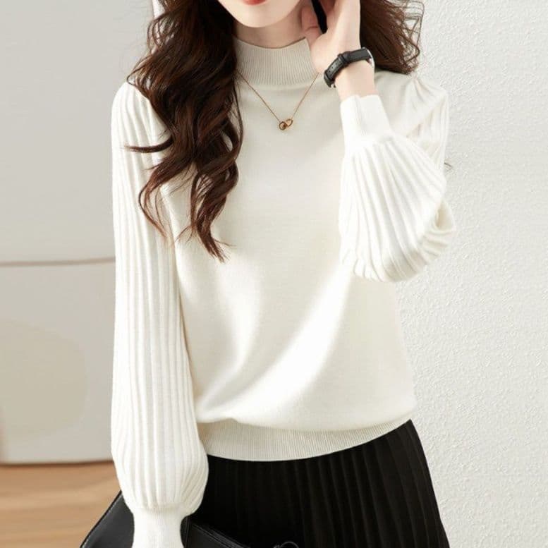 ブルベ夏/ブルベ冬服　ふんわり袖モックネックニット