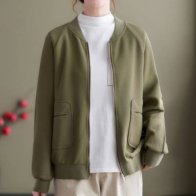 ブルベ夏/ブルベ冬服　丸襟フロントポケット付きジップアップブルゾン