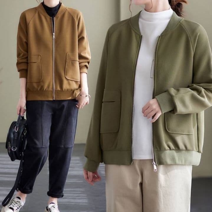 ブルベ夏/ブルベ冬服　丸襟フロントポケット付きジップアップブルゾン