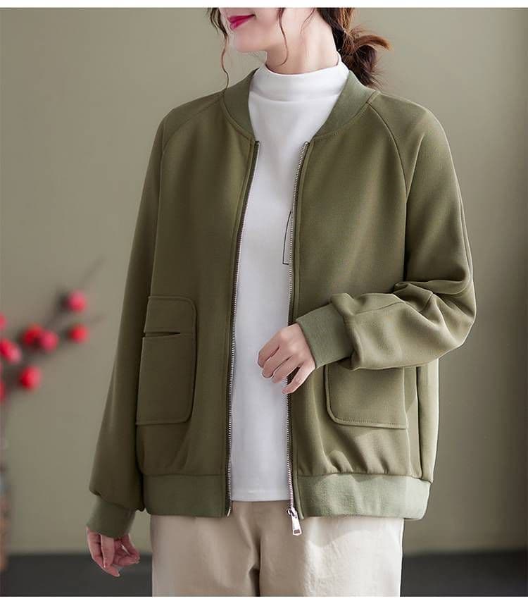 ブルベ夏/ブルベ冬服　丸襟フロントポケット付きジップアップブルゾン