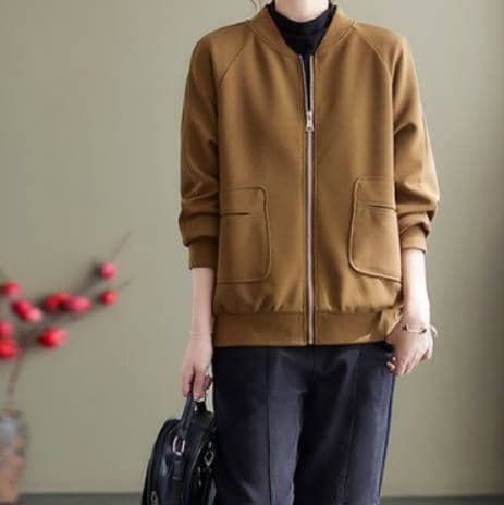 ブルベ夏/ブルベ冬服　丸襟フロントポケット付きジップアップブルゾン