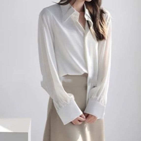 ブルベ夏/ブルベ冬服　サテン素材の上品な長袖シャツブラウス