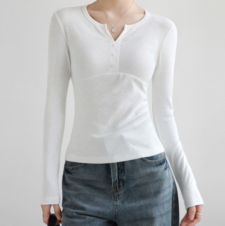 ブルベ夏/ブルベ冬服　ヘンリーネックリブ編み長袖Tシャツ