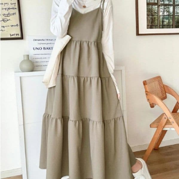 ブルベ夏/ブルベ冬服　肩リボン付きティアードキャミソールワンピース