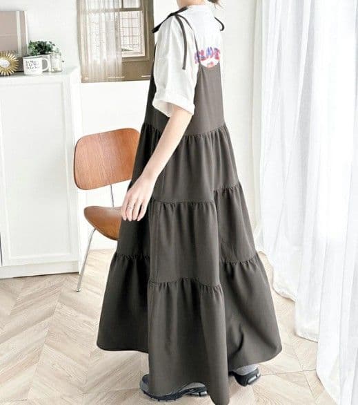 ブルベ夏/ブルベ冬服　肩リボン付きティアードキャミソールワンピース