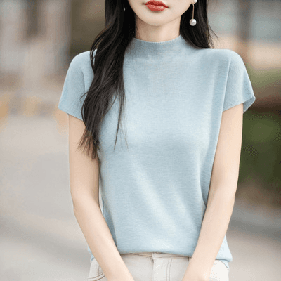 ブルベ夏/ブルベ冬服　梳毛ウールニットTシャツ スリムフィット薄手ベスト