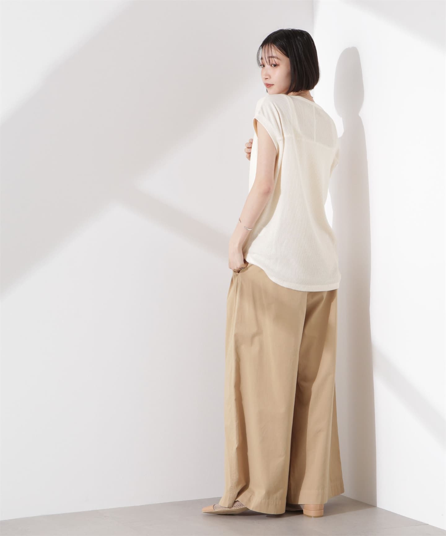 ブルベ夏/ブルベ冬服 涼やかワッフル編みヘンリーネックＴシャツ