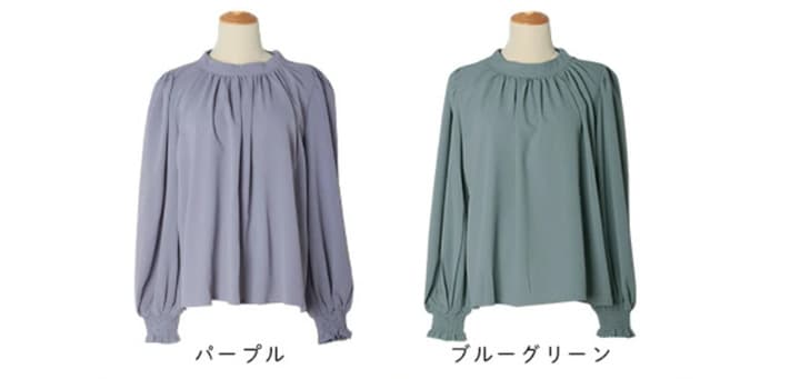 ブルベ夏/ブルベ冬服 上品シャーリング袖ギャザーブラウス