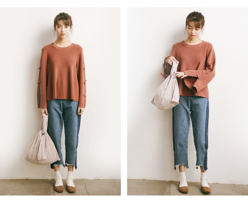 ブルベ夏/ブルベ冬服 袖リボン装飾ゆったりニット