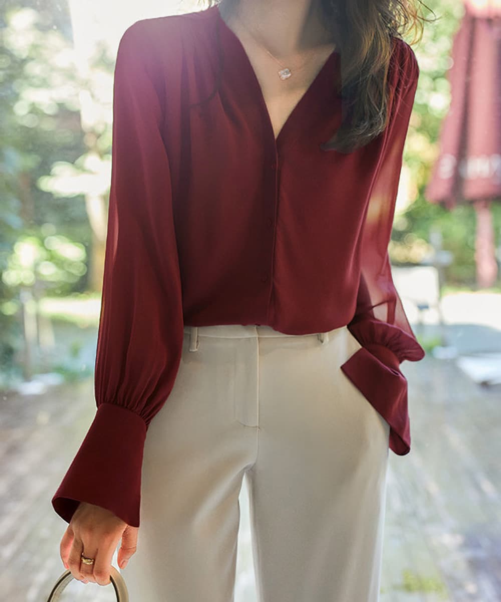 ブルベ夏/ブルベ冬服  シフォンブラウス 通勤きれいめ上品シャツ