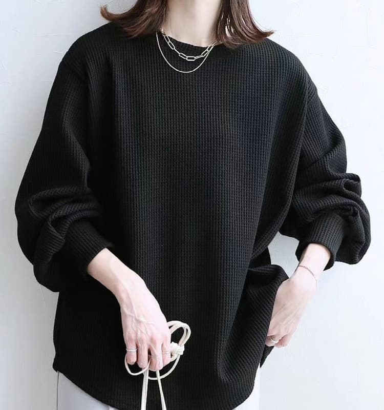 ブルベ夏/ブルベ冬服 ふんわり袖のワッフル風ニット