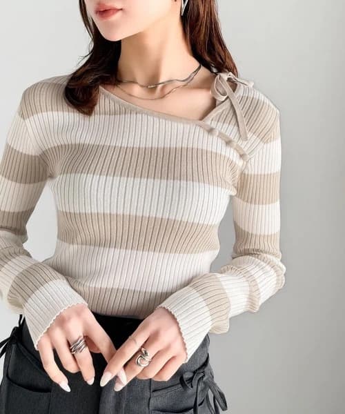 ブルベ夏/ブルベ冬服 リボン結び細リブ柔らかニット