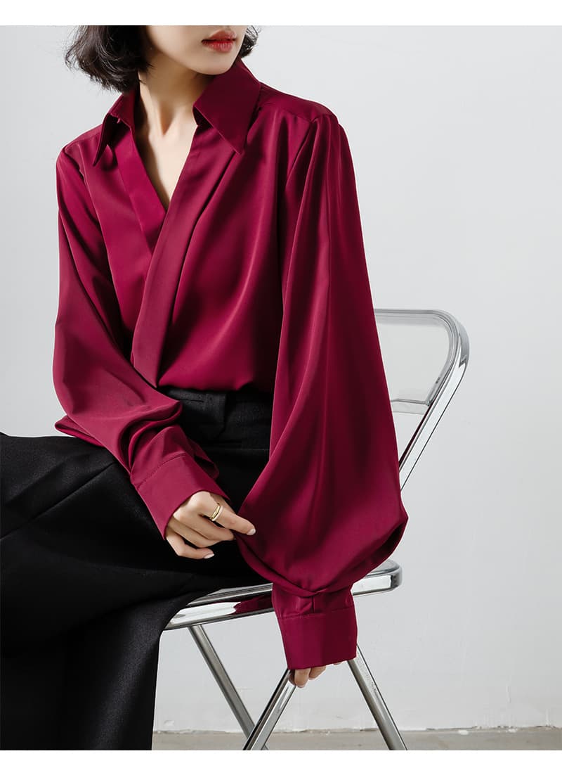 ブルベ夏/ブルベ冬服 ぽわん袖ドレープブラウス