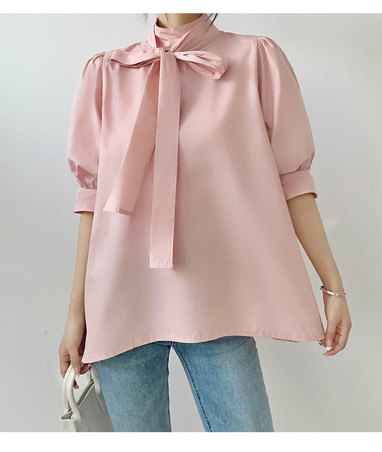 ブルベ夏/ブルベ冬服 優美リボン ハイネックブラウス