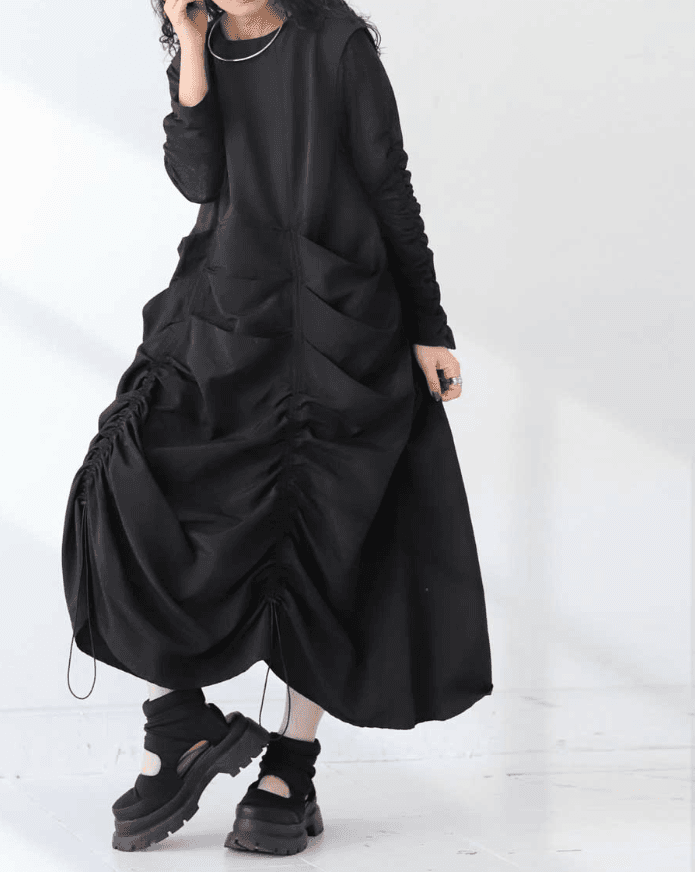 ブルベ冬服 ドレープギャザー ノースリーブワンピース
