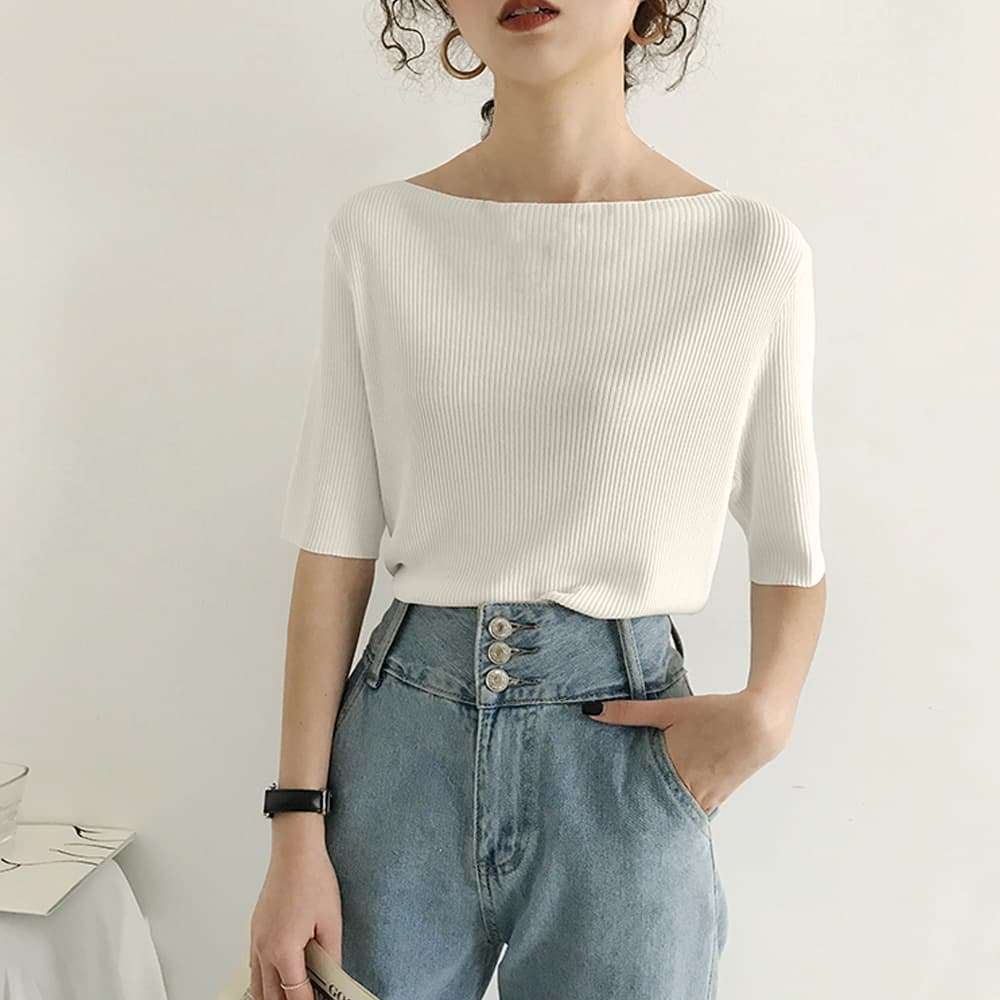 ブルベ夏/ブルベ冬服 ブルベ映え リブニット ボートネック Tシャツ