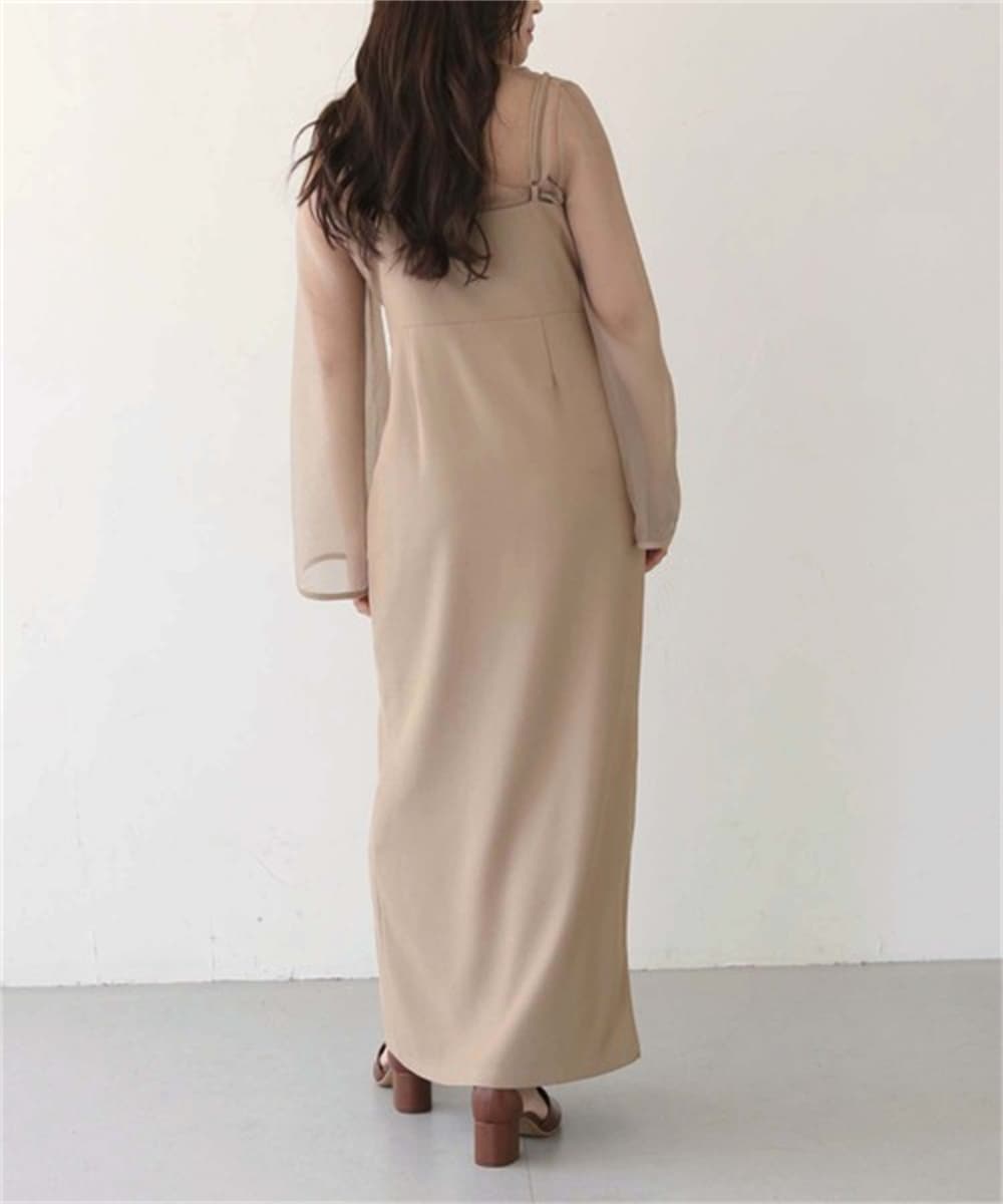 ブルベ夏服 シアー袖レイヤードロングワンピース