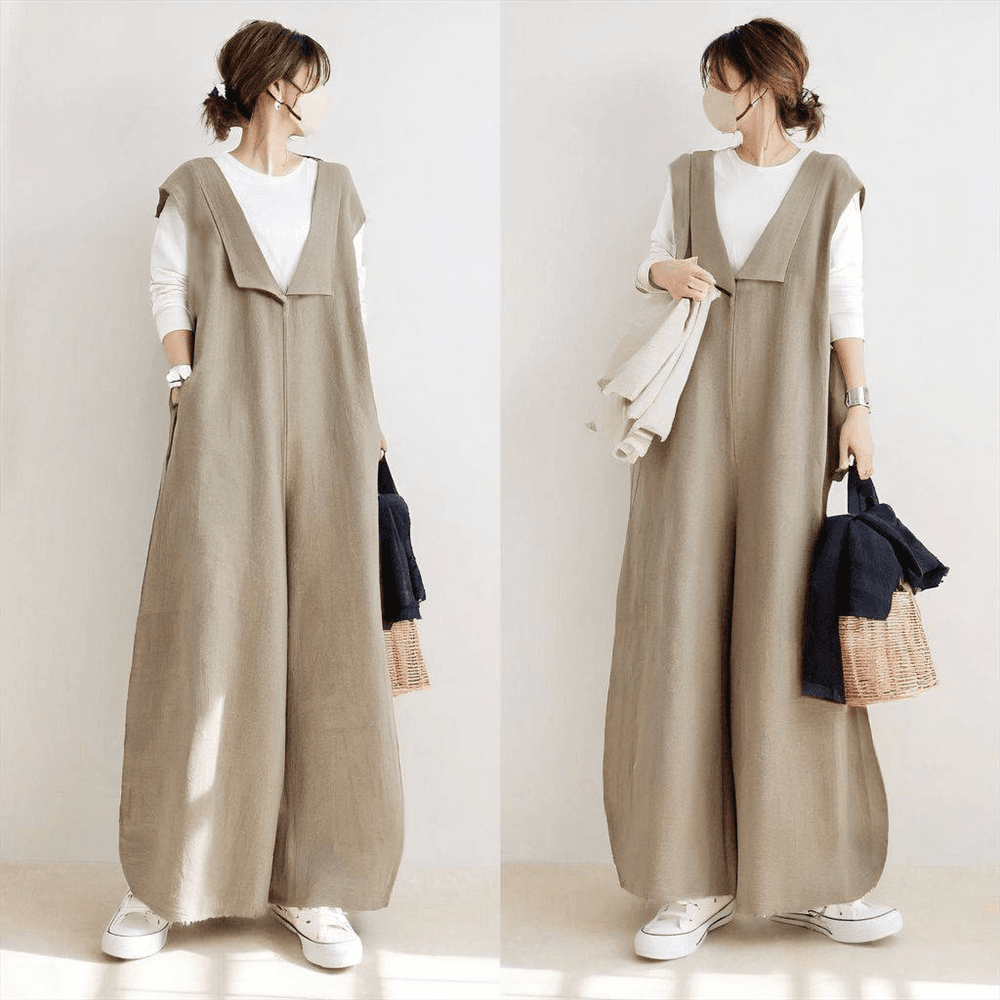 ブルベ夏服 上質リネン風ゆったりサロペット