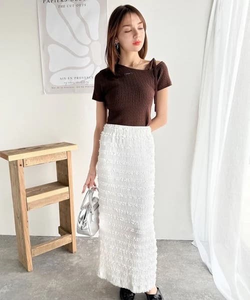 ブルベ夏/ブルベ冬服 リボンネックケーブル編みニット