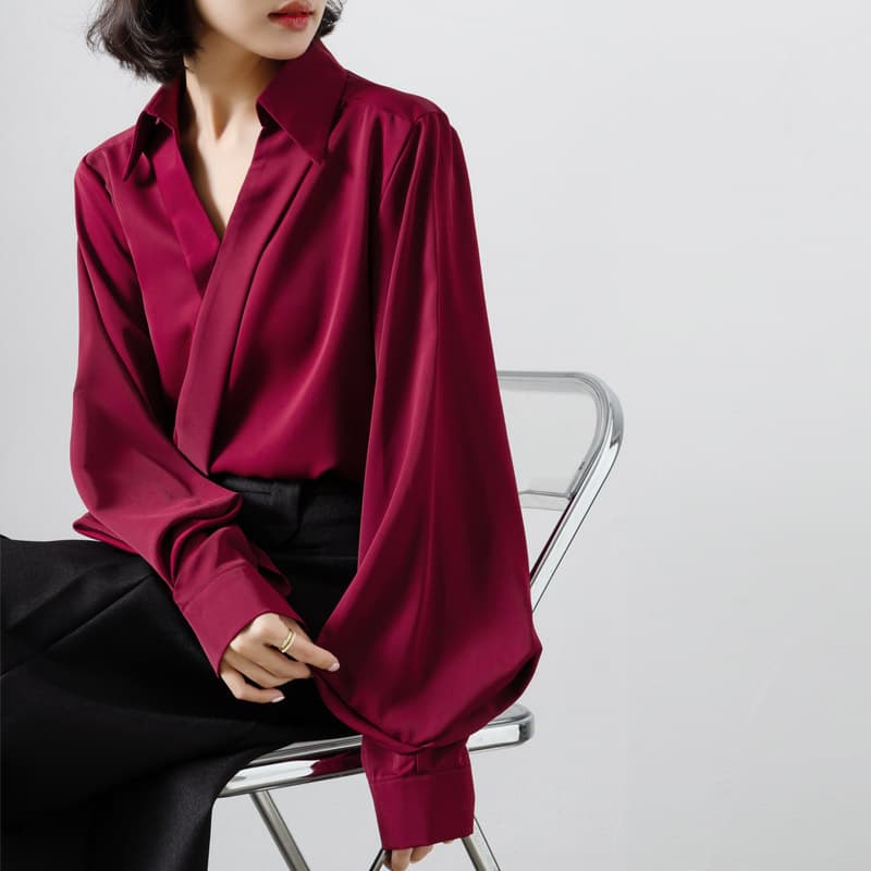 ブルベ夏/ブルベ冬服 ぽわん袖ドレープブラウス