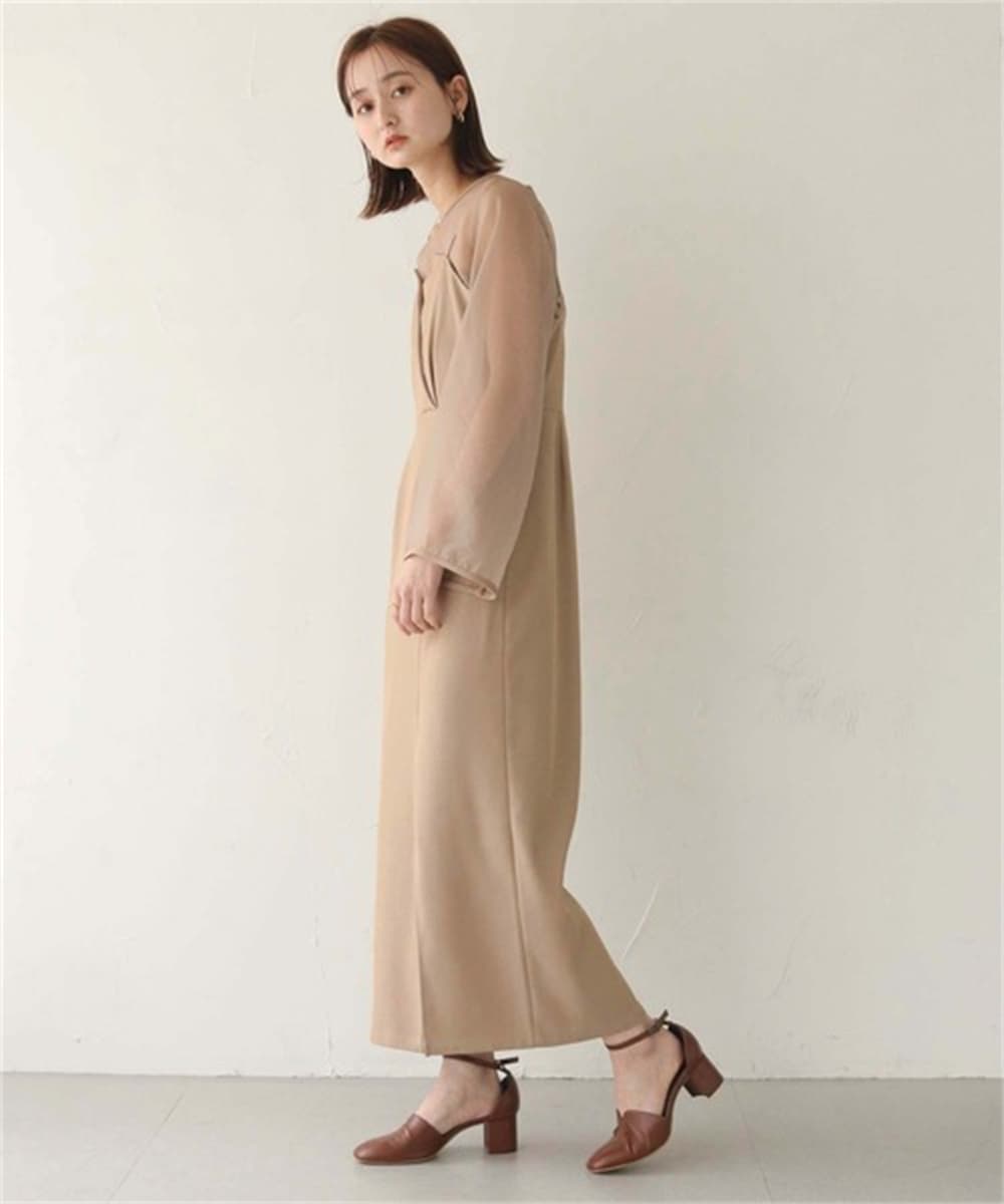 ブルベ夏服 シアー袖レイヤードロングワンピース