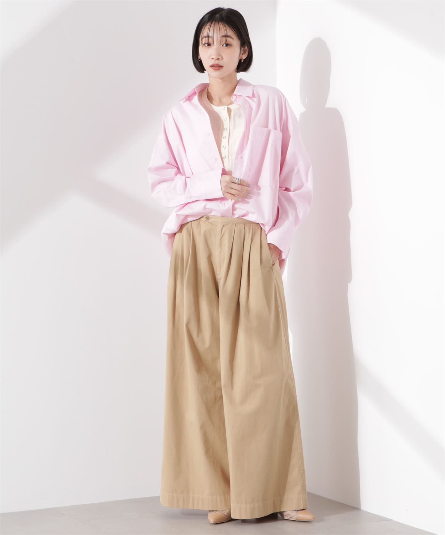 ブルベ夏/ブルベ冬服 涼やかワッフル編みヘンリーネックＴシャツ