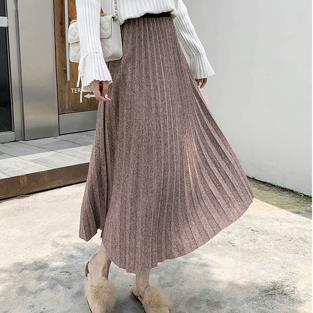 ブルベ夏/ブルベ冬服 ラメ入りプリーツスカート ウエストゴム ミディアム丈