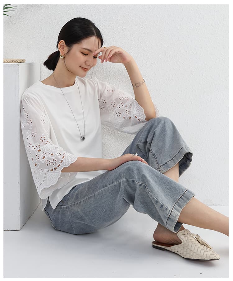ブルベ夏/ブルベ冬服 レース袖Tシャツ