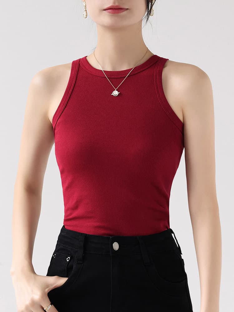 ブルベ夏/ブルベ冬服 リブ編み丸首ノースリーブトップス