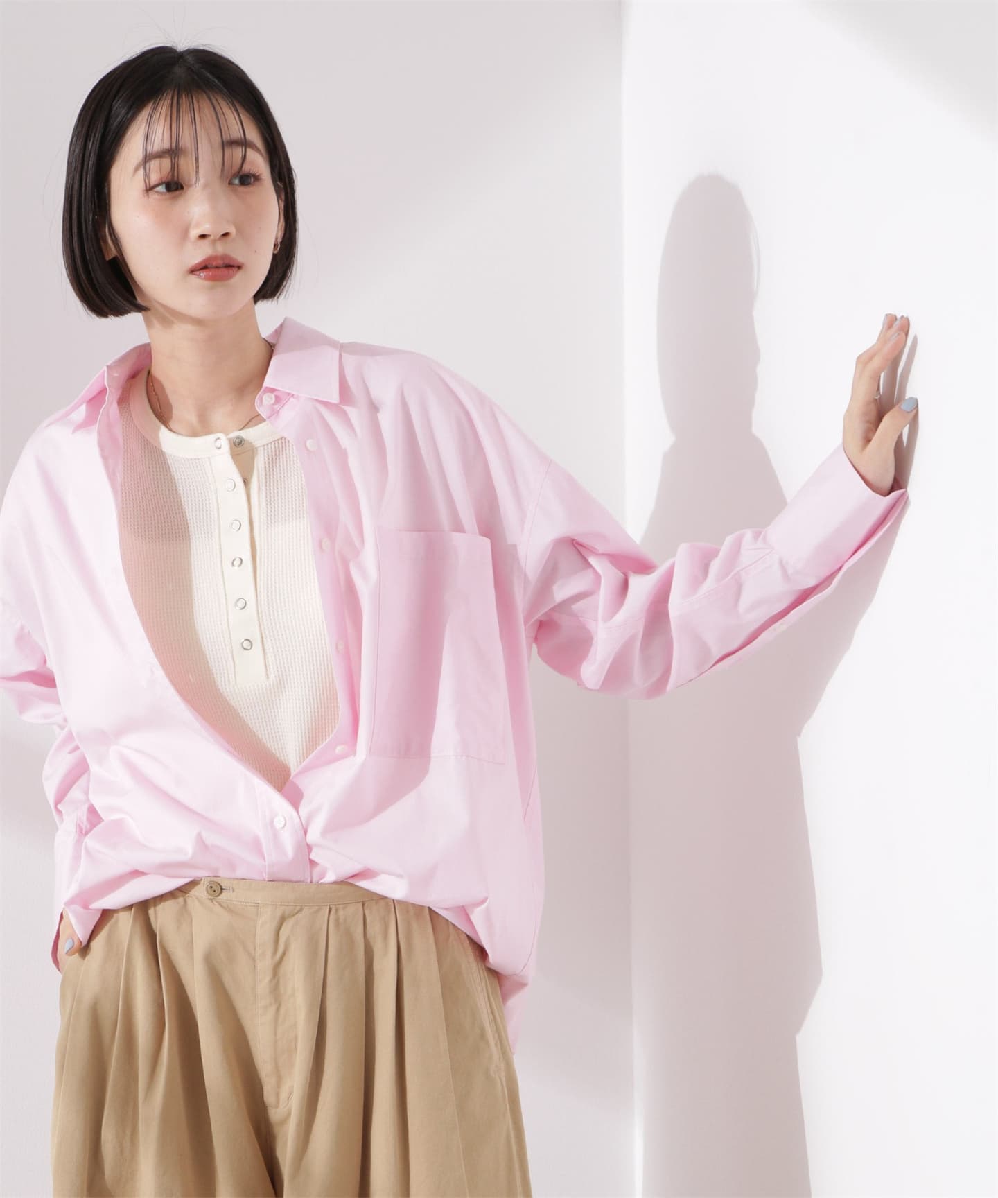 ブルベ夏/ブルベ冬服 涼やかワッフル編みヘンリーネックＴシャツ