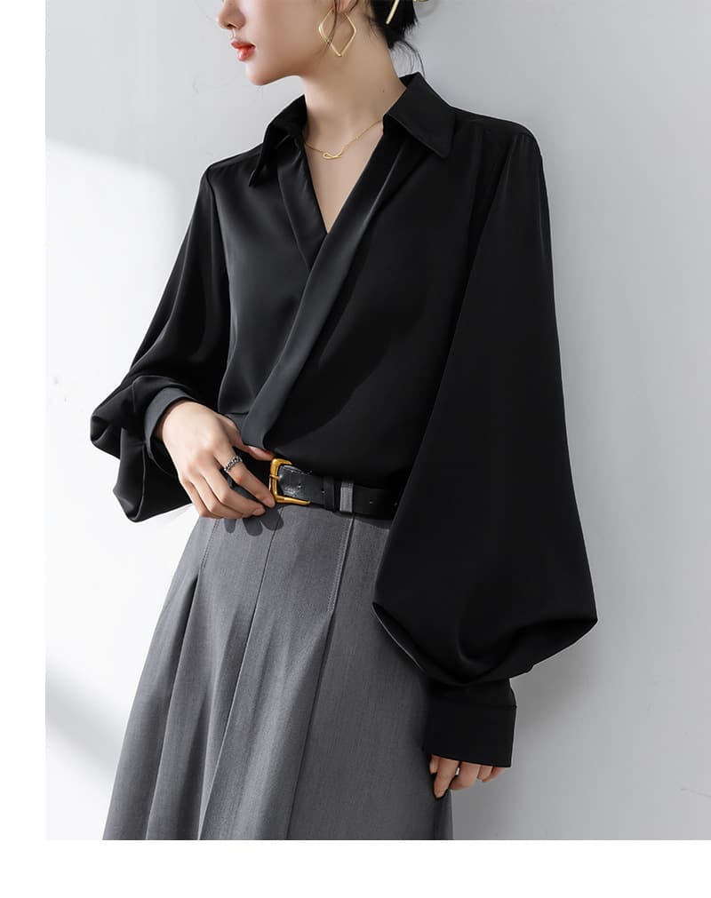 ブルベ夏/ブルベ冬服 ぽわん袖ドレープブラウス