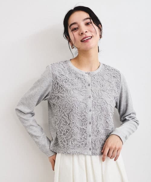 ブルベ夏/ブルベ冬服 レース模様の上品ショートカーディガン