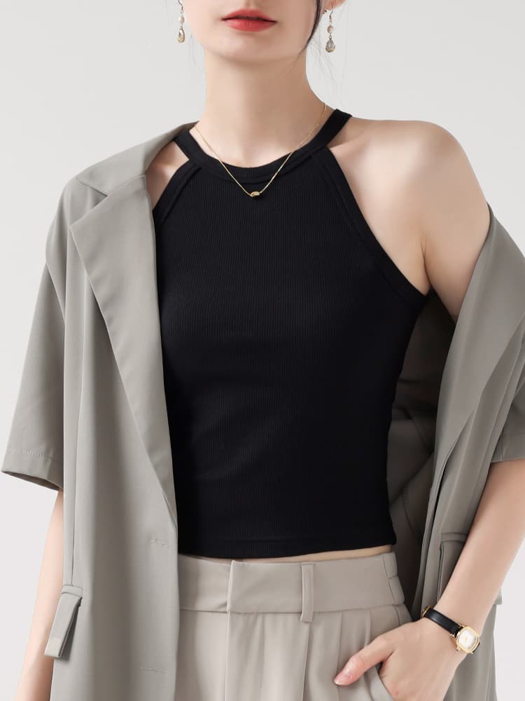 ブルベ夏/ブルベ冬服 すっきりホルターネックリブトップス