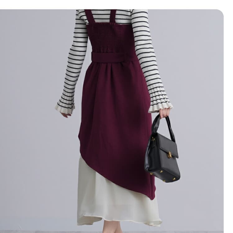 ブルベ冬服 アシンメトリー重ね切替ワンピース