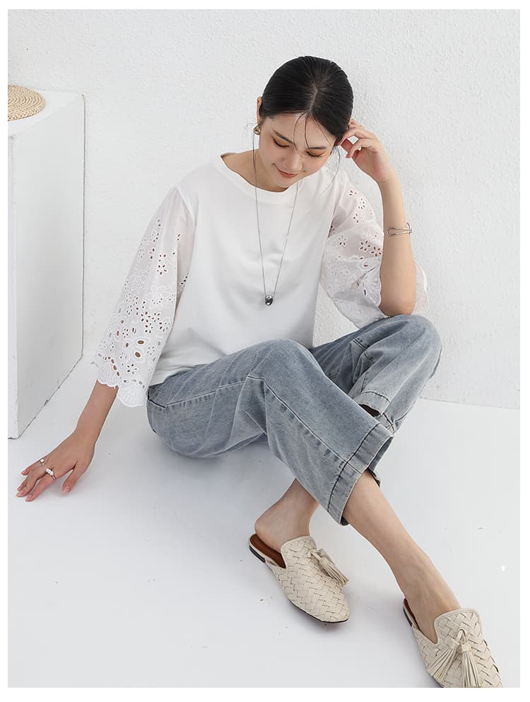 ブルベ夏/ブルベ冬服 レース袖Tシャツ