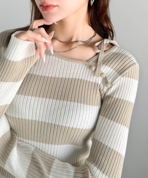 ブルベ夏/ブルベ冬服 リボン結び細リブ柔らかニット