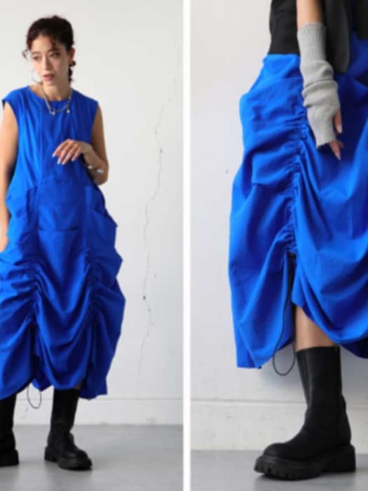 ブルベ冬服 ドレープギャザー ノースリーブワンピース