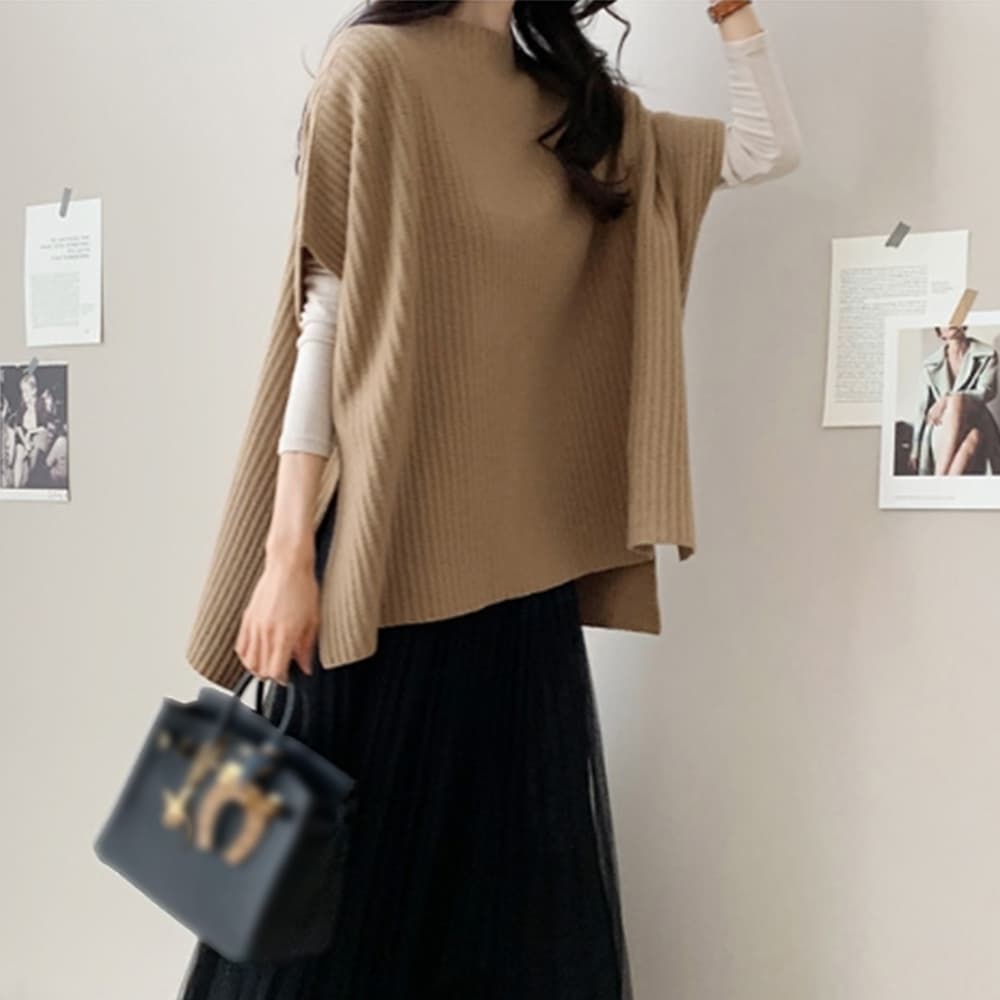 ブルベ夏/ブルベ冬服 リブ編みニットベスト レディース 重ね着ニット