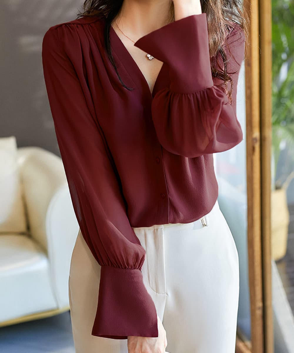 ブルベ夏/ブルベ冬服  シフォンブラウス 通勤きれいめ上品シャツ