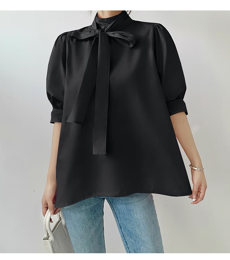 ブルベ夏/ブルベ冬服 優美リボン ハイネックブラウス