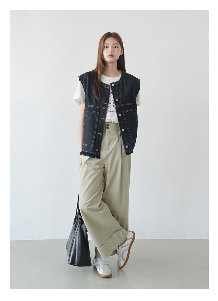 ブルベ冬服 断ち切りフリンジ デニムベスト