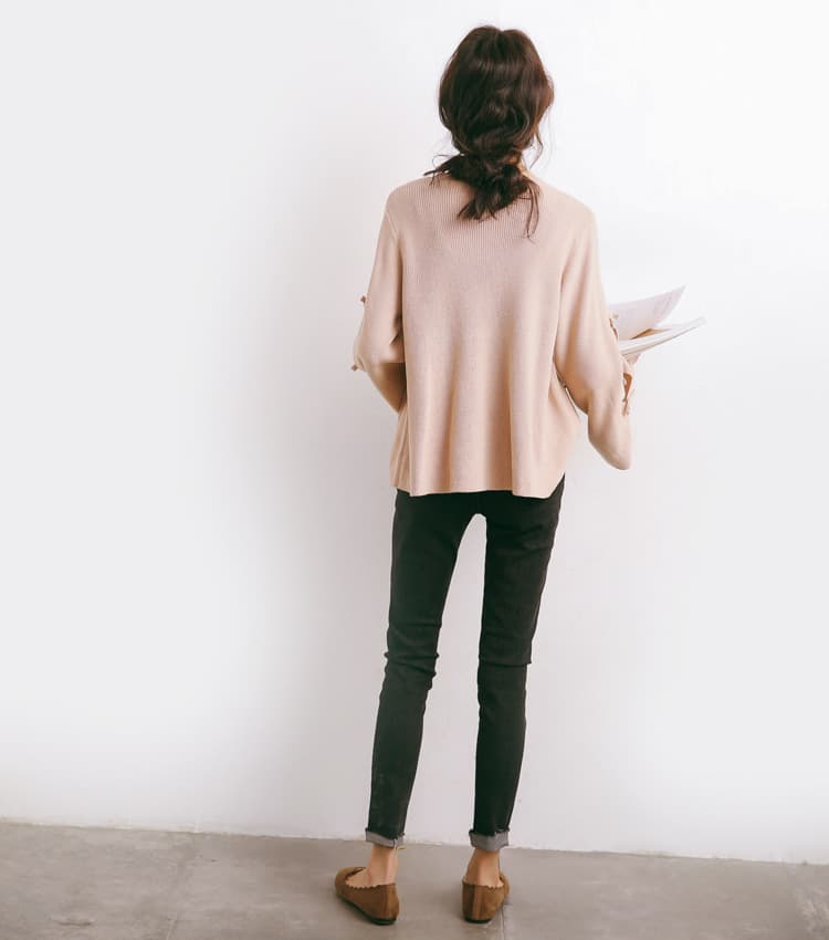 ブルベ夏/ブルベ冬服 袖リボン装飾ゆったりニット