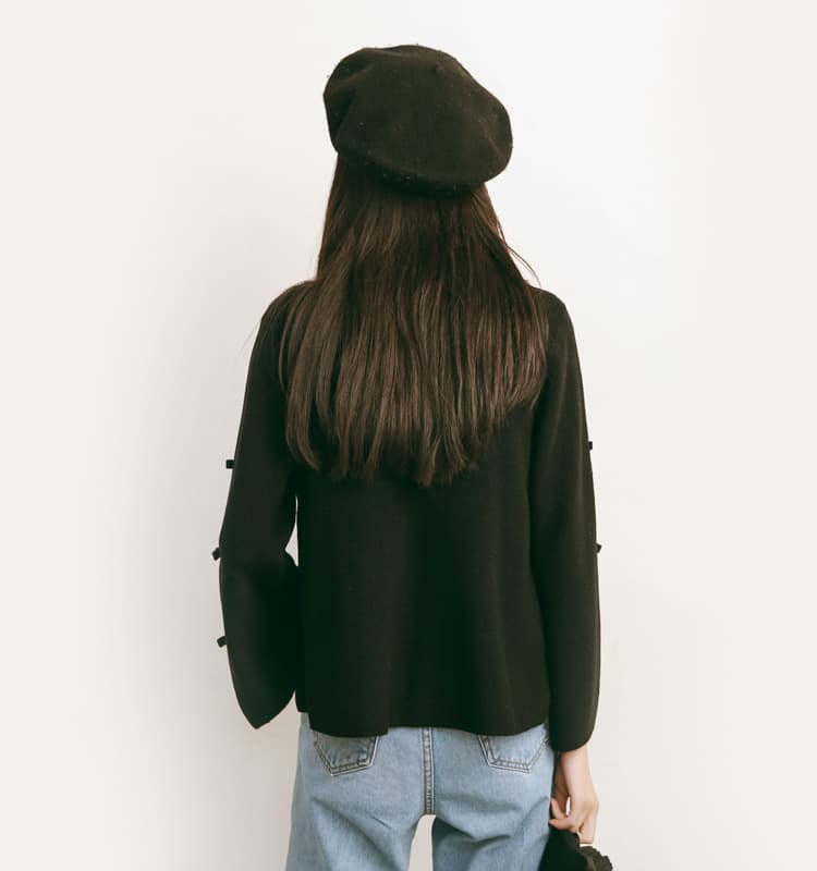 ブルベ夏/ブルベ冬服 袖リボン装飾ゆったりニット