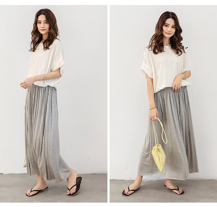 ブルベ夏/ブルベ冬服 優雅な揺れ感 ロングプリーツスカート